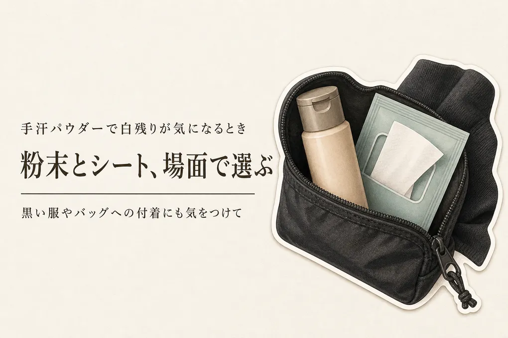 手汗パウダーの白残り対策｜粉末とパウダーシートを持ち歩きやすさで使い分け