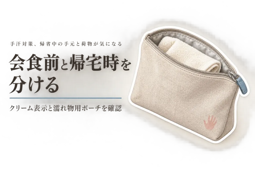年末年始の帰省・会食前に手汗クリームと防水ポーチ｜宿泊先で濡れ物を分ける